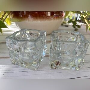 CLEARANCE: Vintage Glass Candle Holders, made in Indonesia (set of 2)